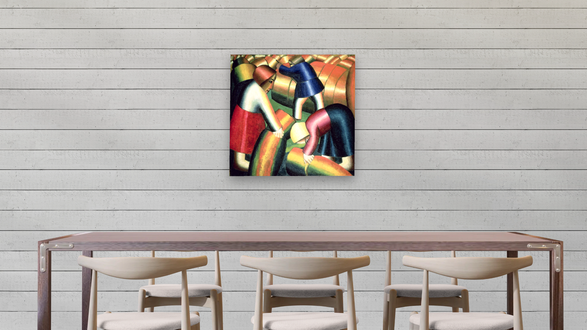 Taking in the Rye by Kazimir Malevich, shown at 32 × 32 in (81.3 × 81.3 cm) as gallery-wrapped canvas, dining