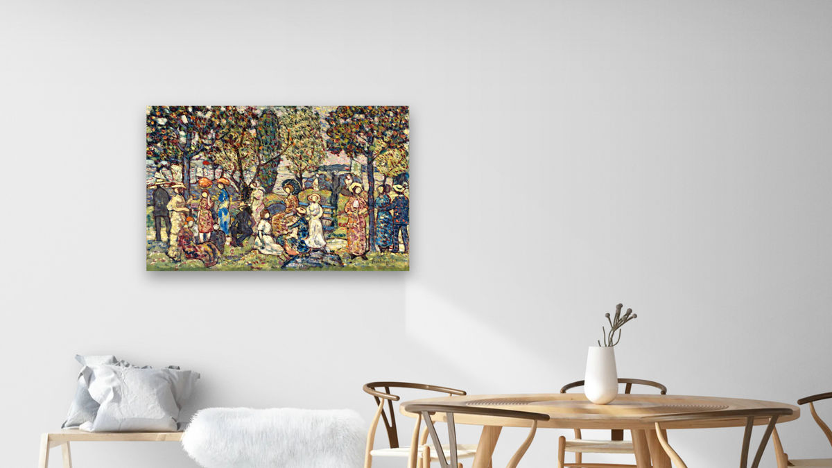 Autumn Festival by Maurice Brazil Prendergast, shown at 28 × 42 in (71.1 × 106.7 cm) as gallery-wrapped canvas, dining