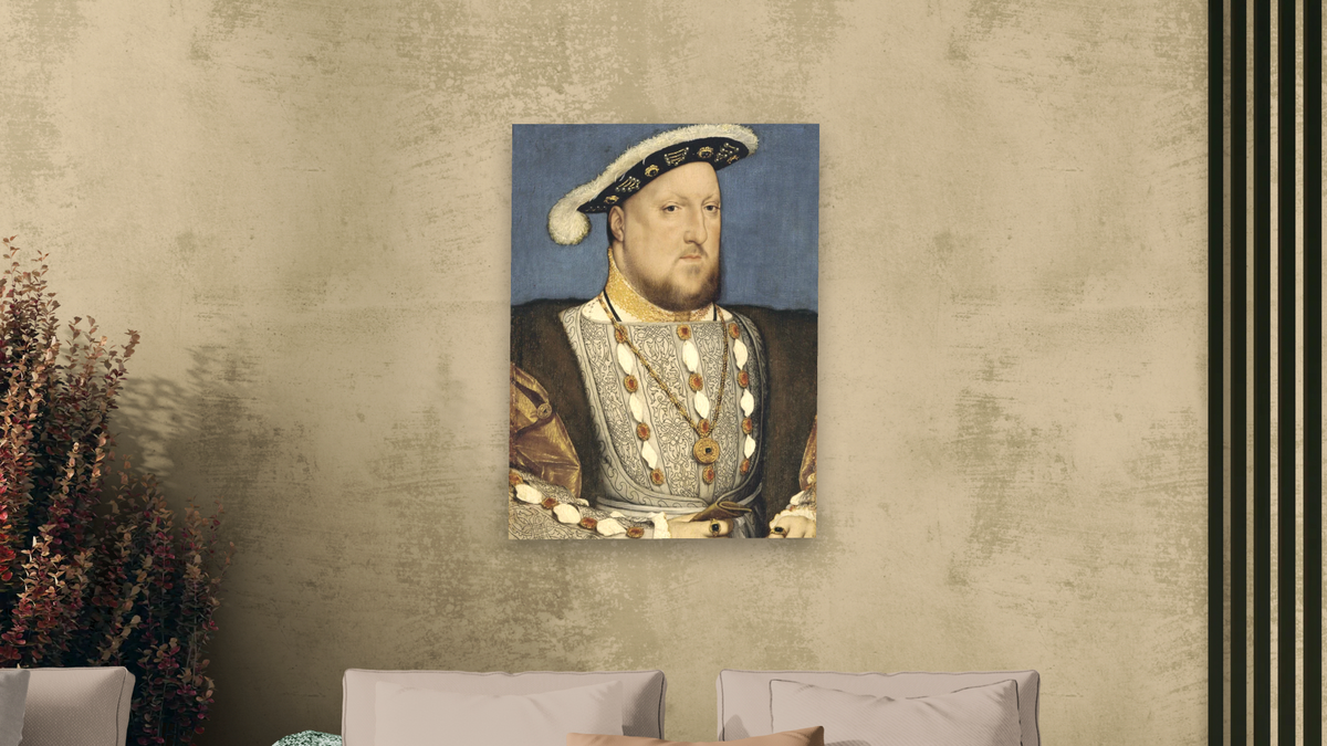 King Henry VIII by Hans Holbein the Younger, shown at 30 × 40 in (76.2 × 101.6 cm) as gallery-wrapped canvas, living