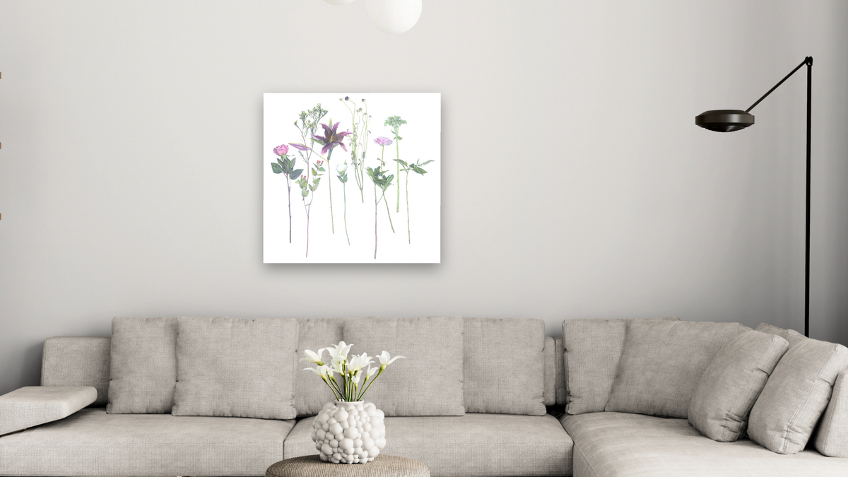 Wild Flower Arrangement by Kirsten Söderlind, shown at 32 × 32 in (81.3 × 81.3 cm) as gallery-wrapped canvas, living