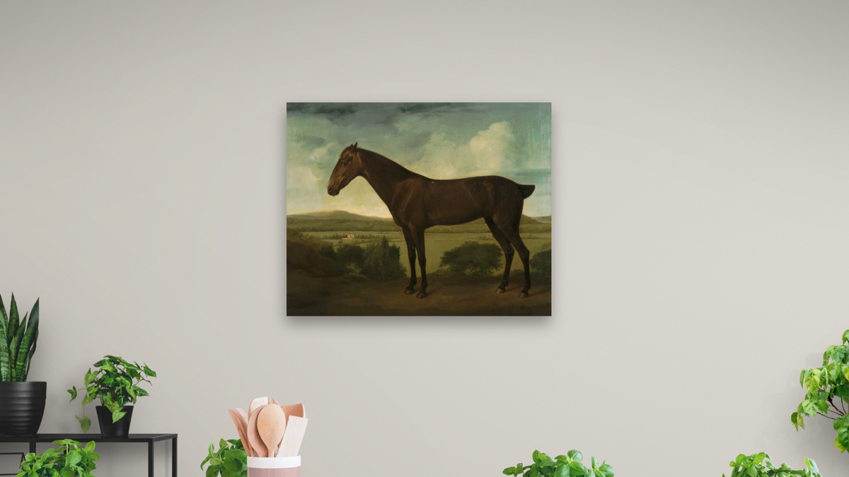 Brown Horse in a Hilly Landscape by After George Stubbs, shown at 32 × 40 in (81.3 × 101.6 cm) as gallery-wrapped canvas, dining