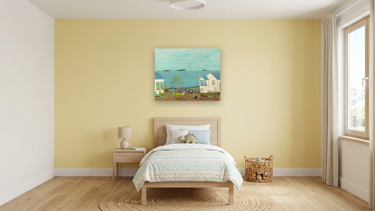 Camden Maine by Ralph Fasanella, shown at 32 × 40 in (81.3 × 101.6 cm) as gallery-wrapped canvas, kids' room
