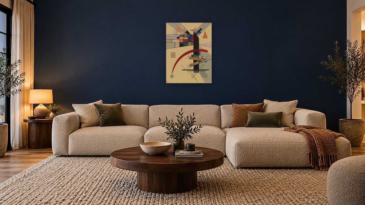 Small Yellow (Kleines Gelb) by Wassily Kandinsky, shown at 30 × 40 in (76.2 × 101.6 cm) as gallery-wrapped canvas, media room