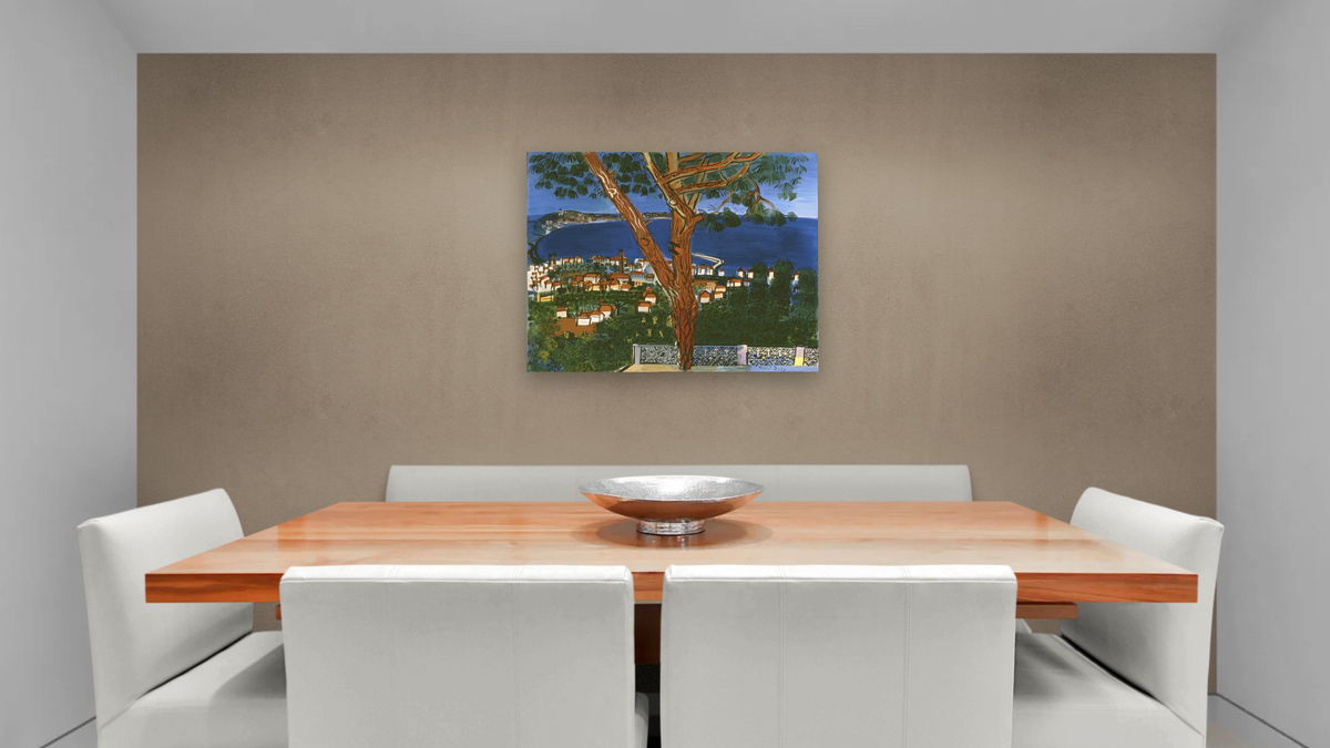 Golfe Juan by Raoul Dufy, shown at 32 × 40 in (81.3 × 101.6 cm) as gallery-wrapped canvas, dining