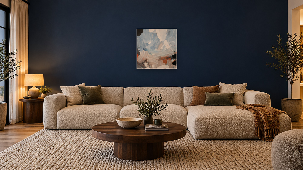 Snack 10 by Nino Yuniardi, shown at 32 × 32 in (81.3 × 81.3 cm) as gallery-wrapped canvas, media room