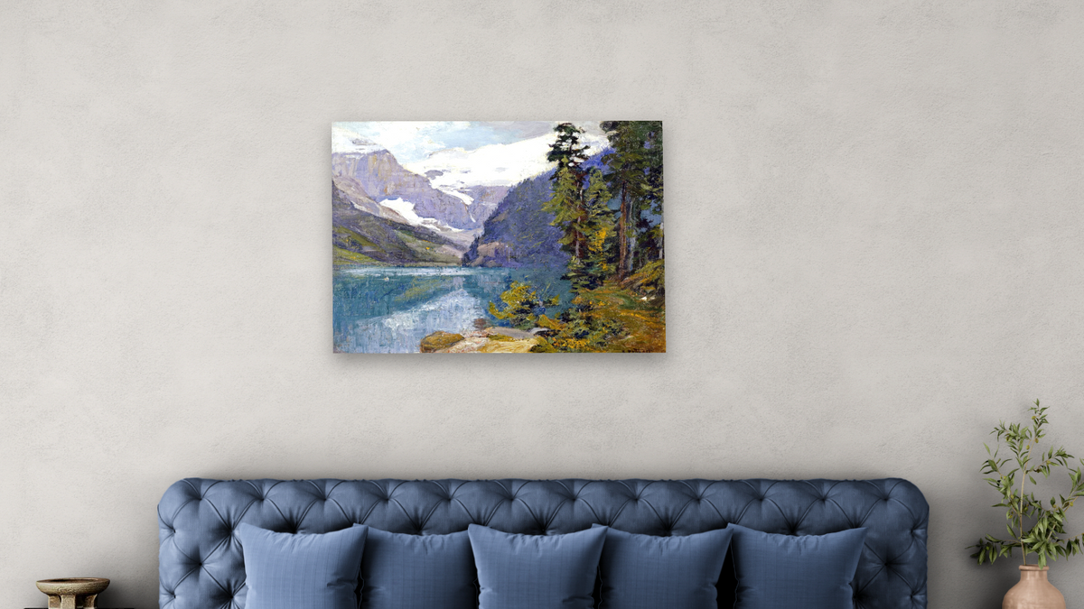 Lake Louise, British Columbia by Edward Henry Potthast I, shown at 30 × 40 in (76.2 × 101.6 cm) as gallery-wrapped canvas, bedroom