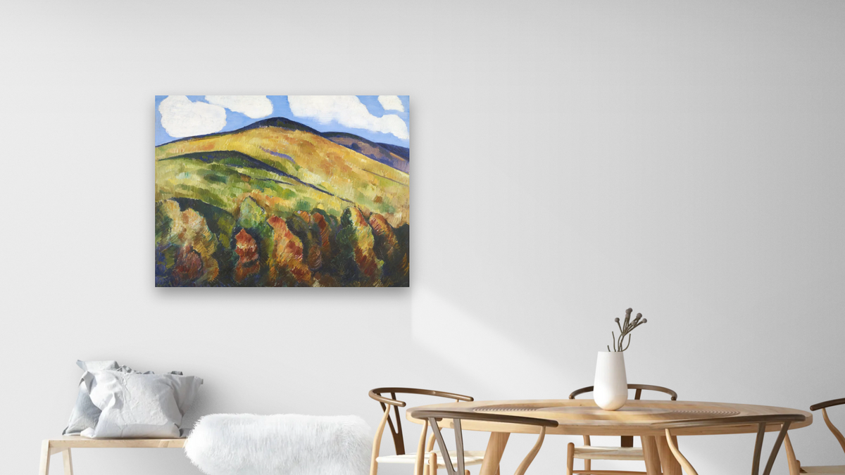 Mountains No. 22 by Marsden Hartley, shown at 32 × 40 in (81.3 × 101.6 cm) as gallery-wrapped canvas, dining