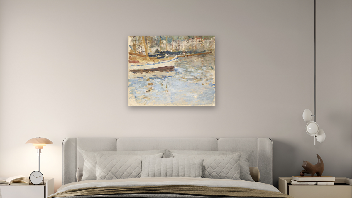 The Port of Nice by Berthe Morisot, shown at 32 × 40 in (81.3 × 101.6 cm) as gallery-wrapped canvas, bedroom