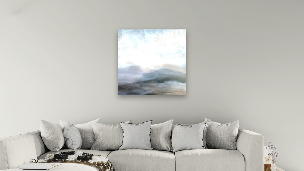 Dream Lands SQ by Dan Hobday, shown at 32 × 32 in (81.3 × 81.3 cm) as gallery-wrapped canvas, living
