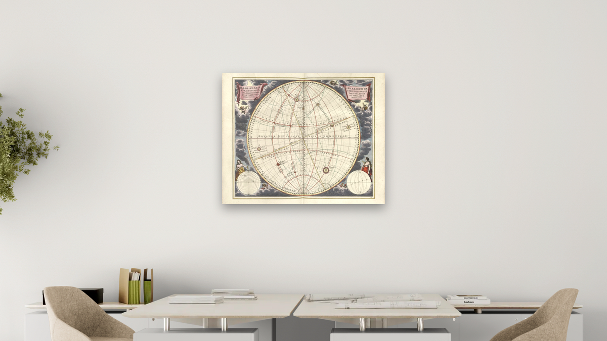 Plate 12 from Harmonia Macrocosmica by Andreas Cellarius, shown at 32 × 40 in (81.3 × 101.6 cm) as gallery-wrapped canvas, office