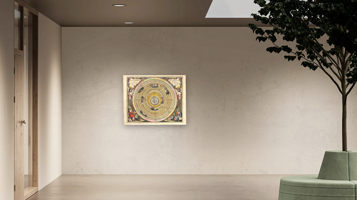 Plate 1 from Harmonia Macrocosmica by Andreas Cellarius, shown at 32 × 40 in (81.3 × 101.6 cm) as gallery-wrapped canvas, office