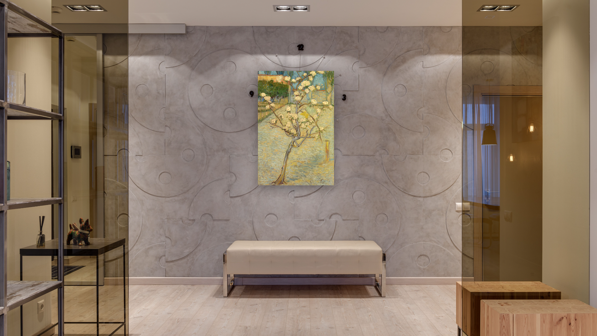 Small Pear Tree in Blossom by Vincent van Gogh, shown at 28 × 42 in (71.1 × 106.7 cm) as gallery-wrapped canvas, hallway