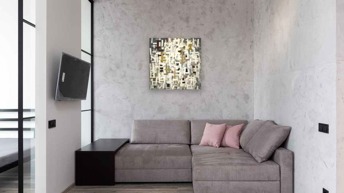 No. 9 by Bradley Walker Tomlin, shown at 32 × 32 in (81.3 × 81.3 cm) as gallery-wrapped canvas, media room