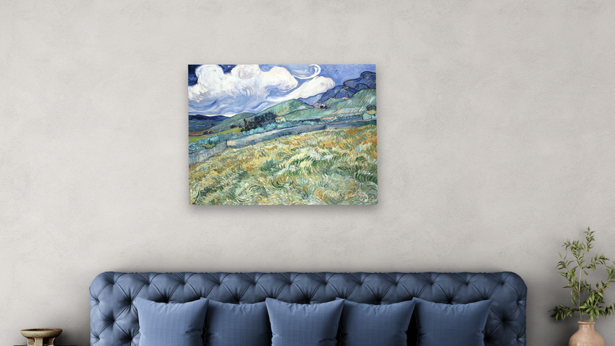Landscape from Saint-Rémy by Vincent van Gogh, shown at 32 × 40 in (81.3 × 101.6 cm) as gallery-wrapped canvas, bedroom