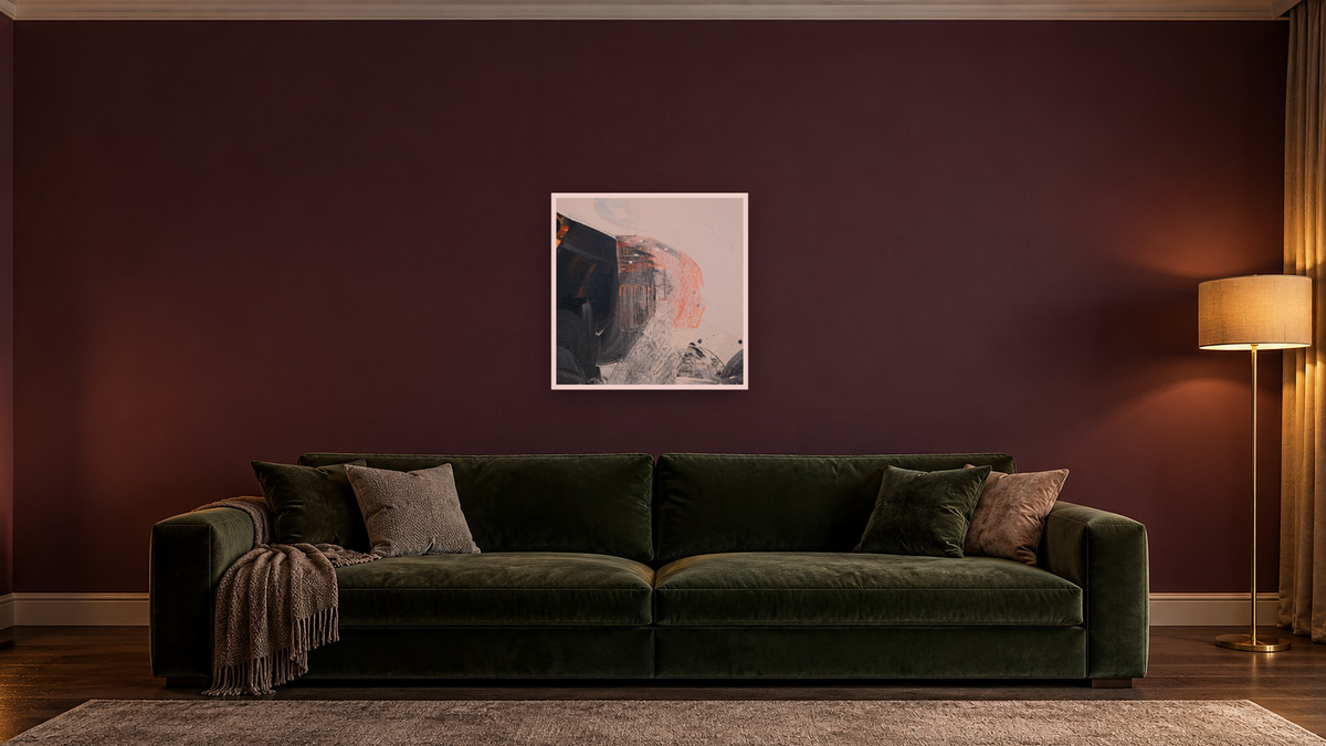 Snack 1 by Nino Yuniardi, shown at 32 × 32 in (81.3 × 81.3 cm) as gallery-wrapped canvas, den