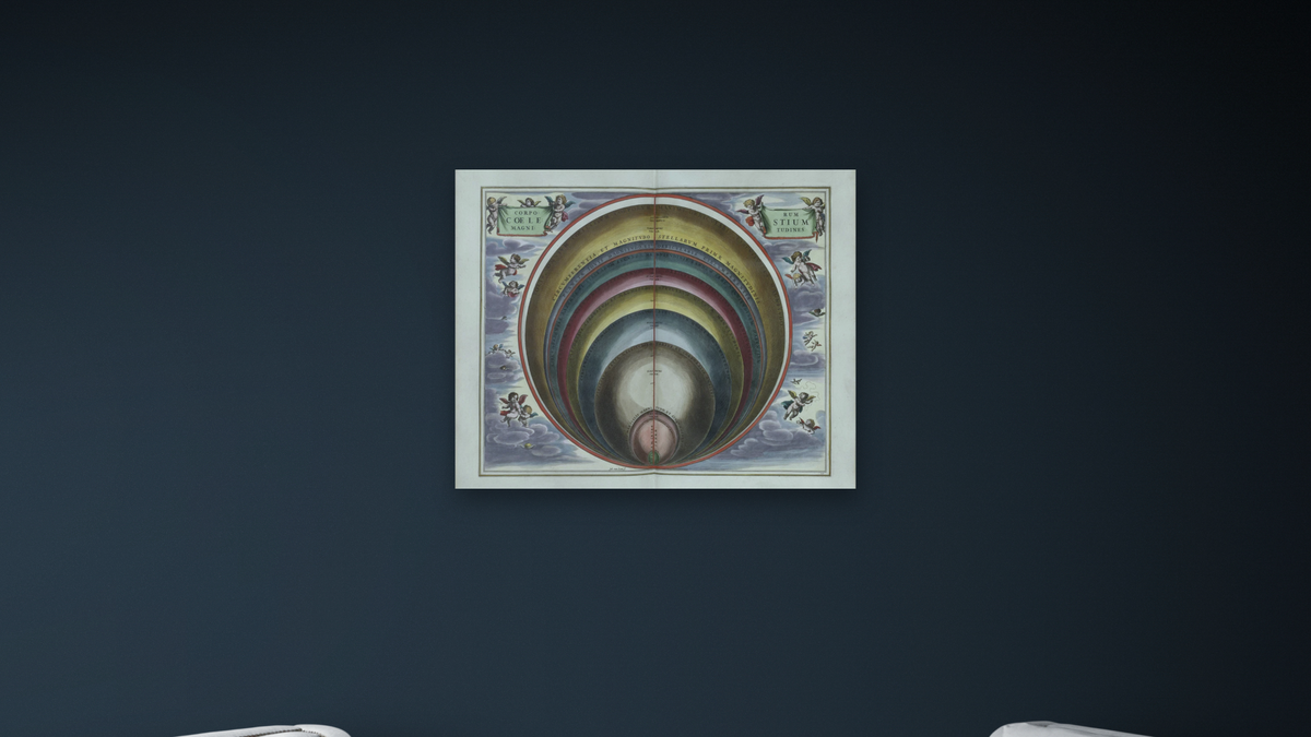 Plate 10 from Harmonia Macrocosmica by Andreas Cellarius, shown at 32 × 40 in (81.3 × 101.6 cm) as gallery-wrapped canvas, office