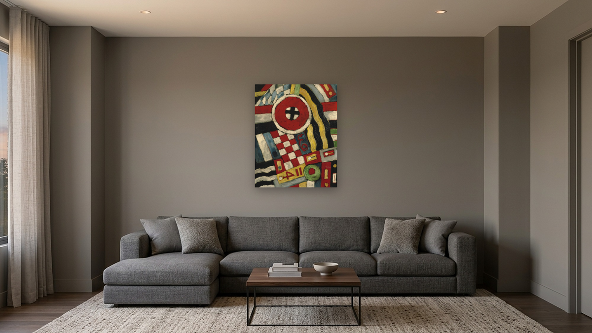 Berlin Abstraction by Marsden Hartley, shown at 32 × 40 in (81.3 × 101.6 cm) as gallery-wrapped canvas, media room