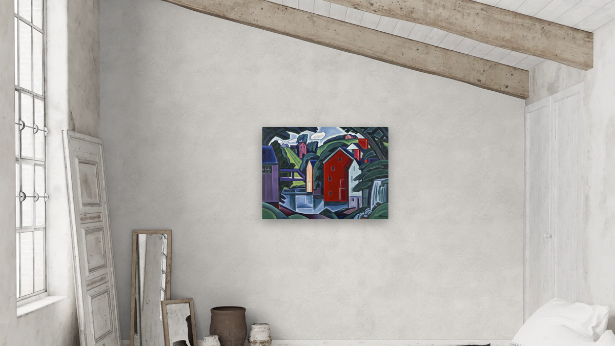 Motive of Space and Form by Oscar Bluemner, shown at 30 × 40 in (76.2 × 101.6 cm) as gallery-wrapped canvas, bedroom