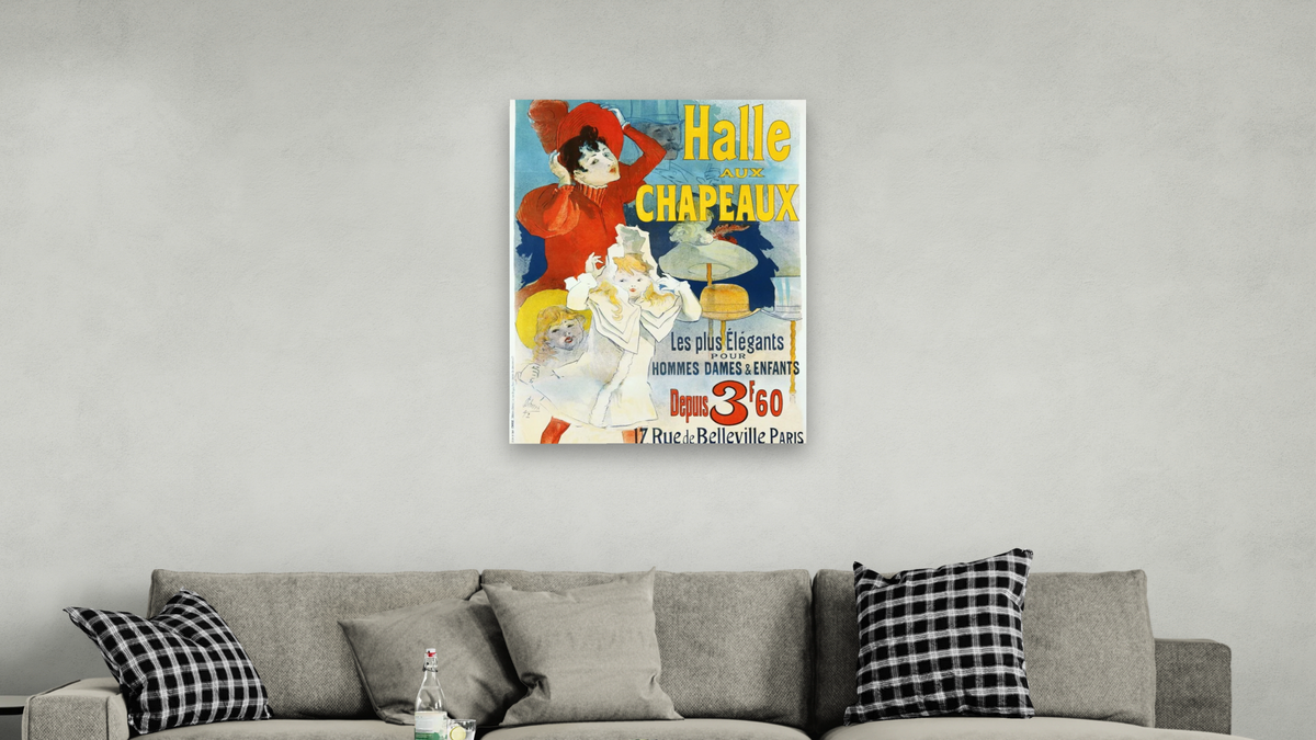 Halle aux Chapeaux Poster by Jules Chéret, shown at 30 × 40 in (76.2 × 101.6 cm) as gallery-wrapped canvas, living