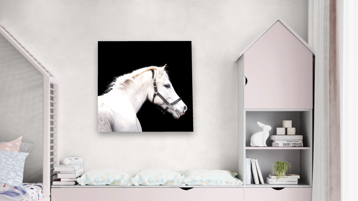 Maddie n black by Brandon Luther, shown at 32 × 32 in (81.3 × 81.3 cm) as gallery-wrapped canvas, bedroom