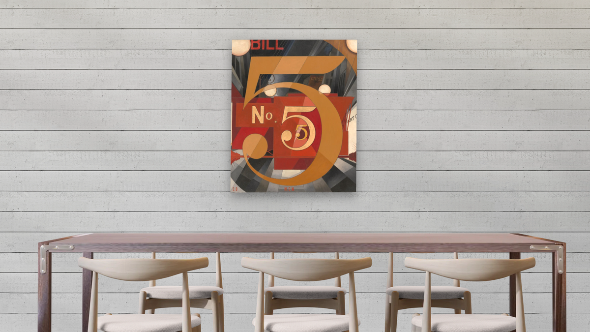 I Saw the Figure 5 in Gold by Charles Demuth, shown at 32 × 40 in (81.3 × 101.6 cm) as gallery-wrapped canvas, dining