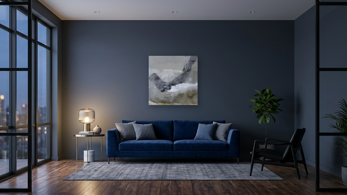 Shades by Dan Hobday, shown at 32 × 32 in (81.3 × 81.3 cm) as gallery-wrapped canvas, den