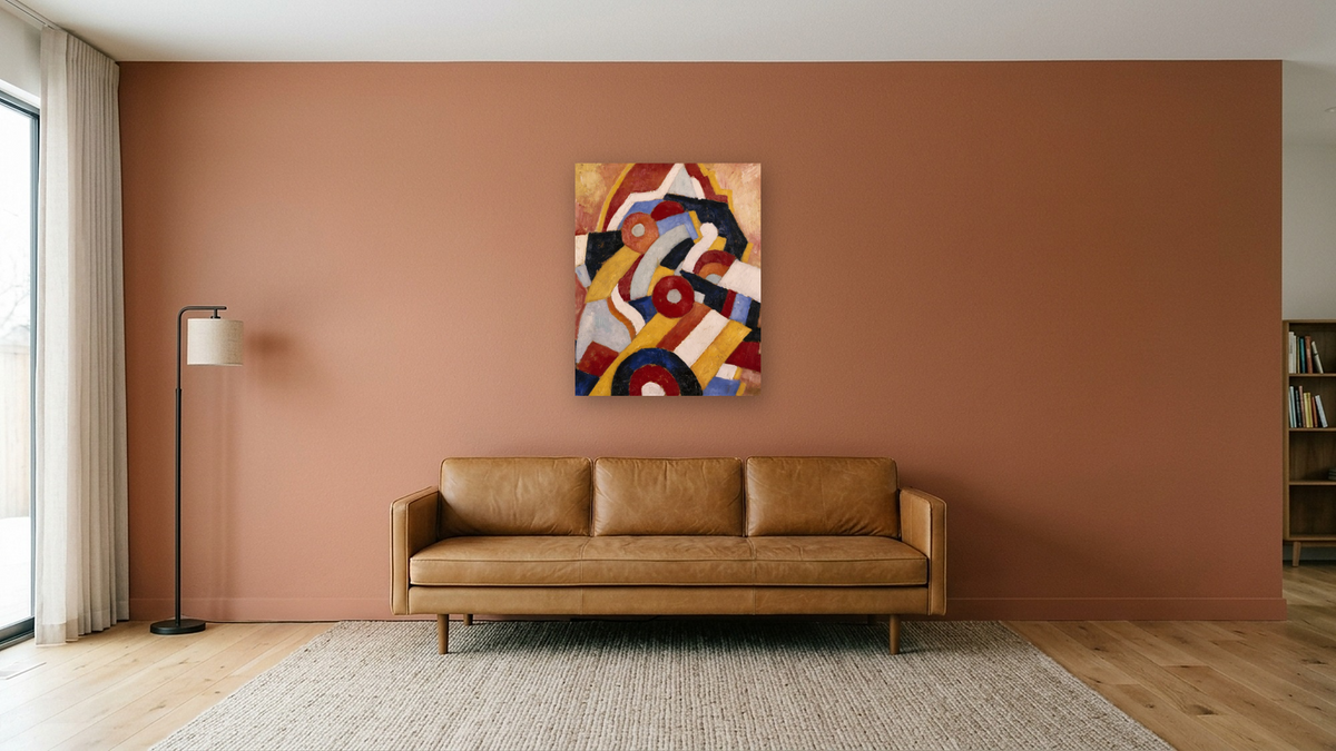 Abstraction by Marsden Hartley, shown at 32 × 40 in (81.3 × 101.6 cm) as gallery-wrapped canvas, media room