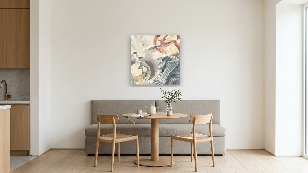 Cheese and More Cheese, shown at 32 × 32 in (81.3 × 81.3 cm) as gallery-wrapped canvas, kitchen