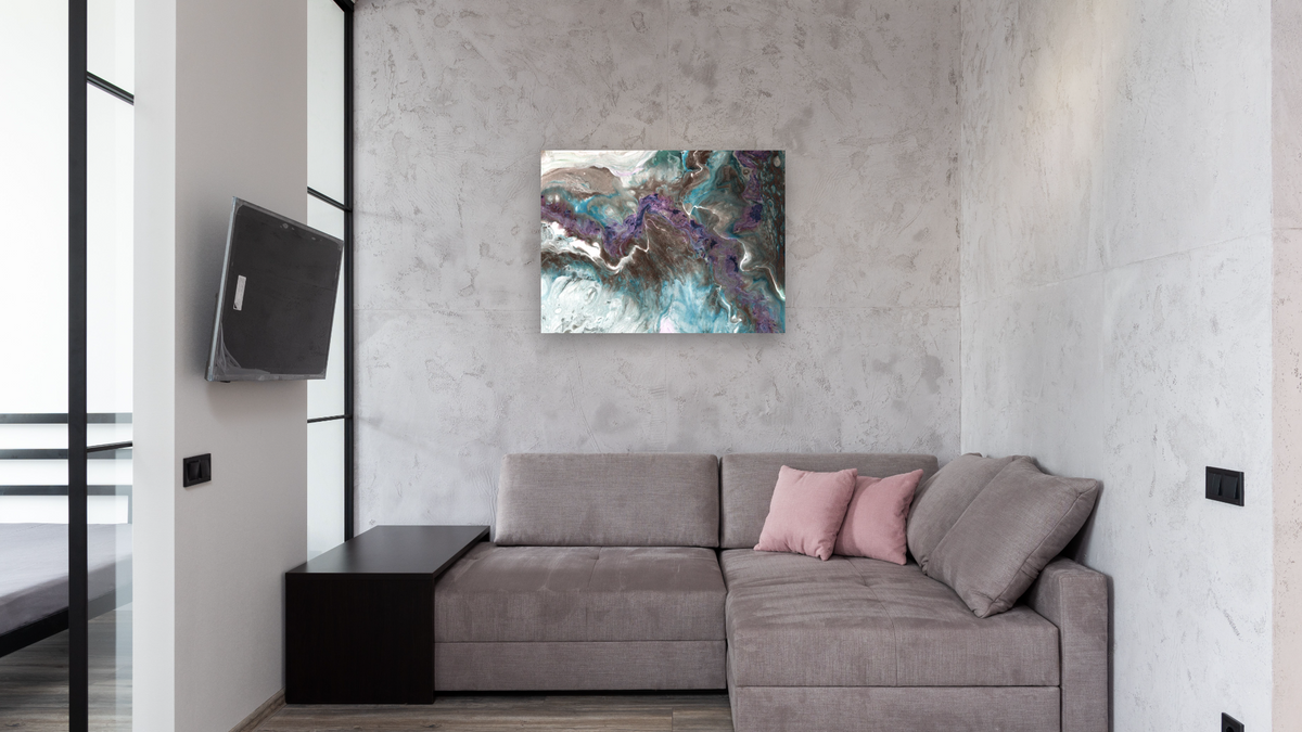 Wild River by Corrina Leidy, shown at 30 × 40 in (76.2 × 101.6 cm) as gallery-wrapped canvas, media room