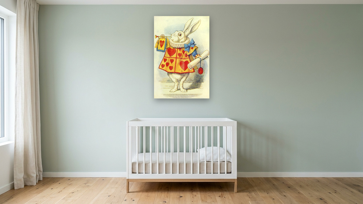 The White Rabbit, illustration from 'Alice in Wonderland' by Lewis Carroll by John Tenniel, shown at 28 × 42 in (71.1 × 106.7 cm) as gallery-wrapped canvas, nursery