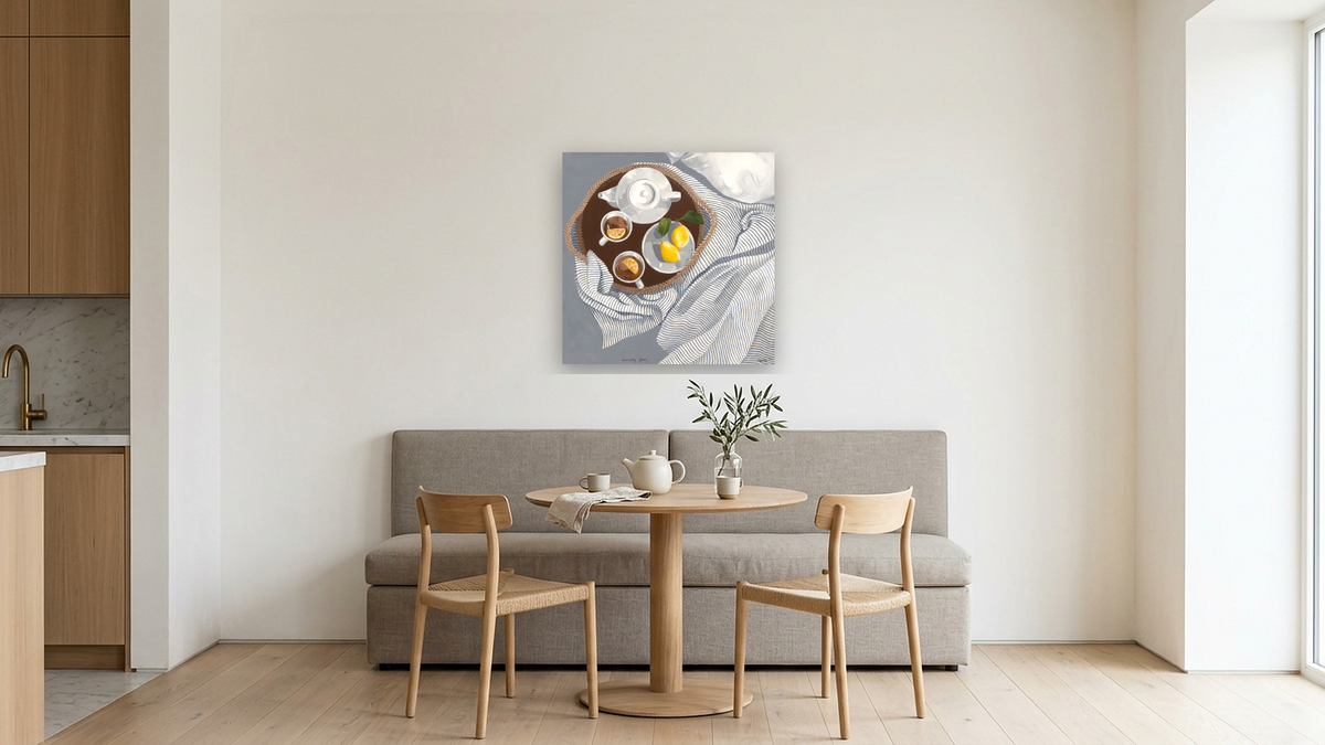 Morning Glory by Catherine Gerke, shown at 32 × 32 in (81.3 × 81.3 cm) as gallery-wrapped canvas, kitchen