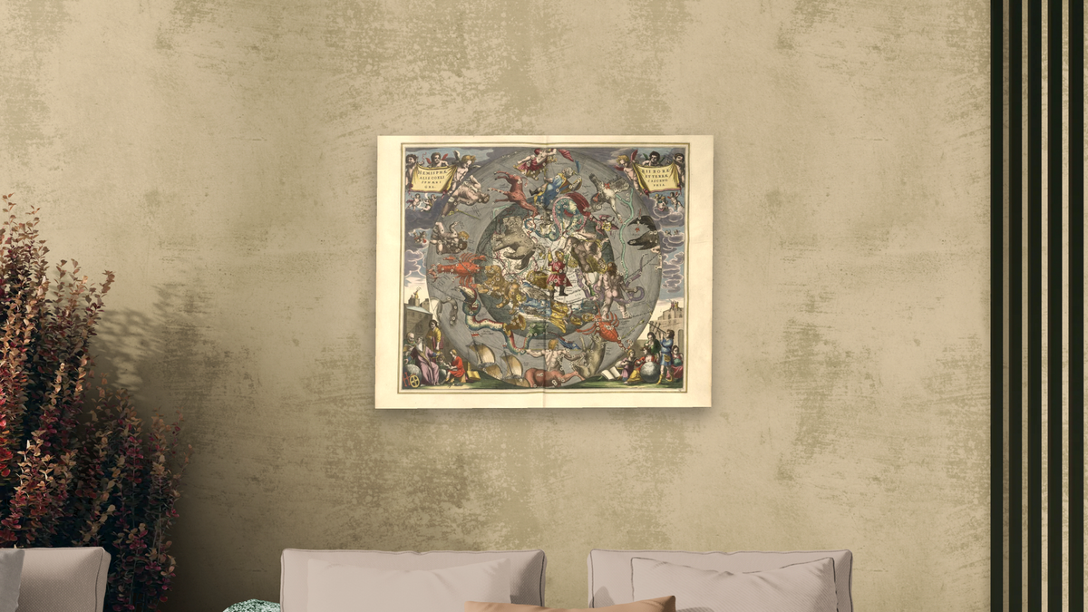 Plate 25 from Harmonia Macrocosmica by Andreas Cellarius, shown at 32 × 40 in (81.3 × 101.6 cm) as gallery-wrapped canvas, living