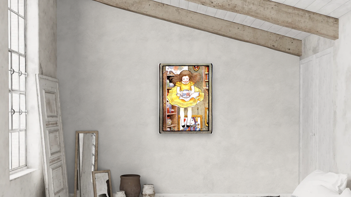 Alice in Wonderland: Alice Falls down the Rabbit Hole by Maria L. Kirk, shown at 30 × 40 in (76.2 × 101.6 cm) as gallery-wrapped canvas, bedroom