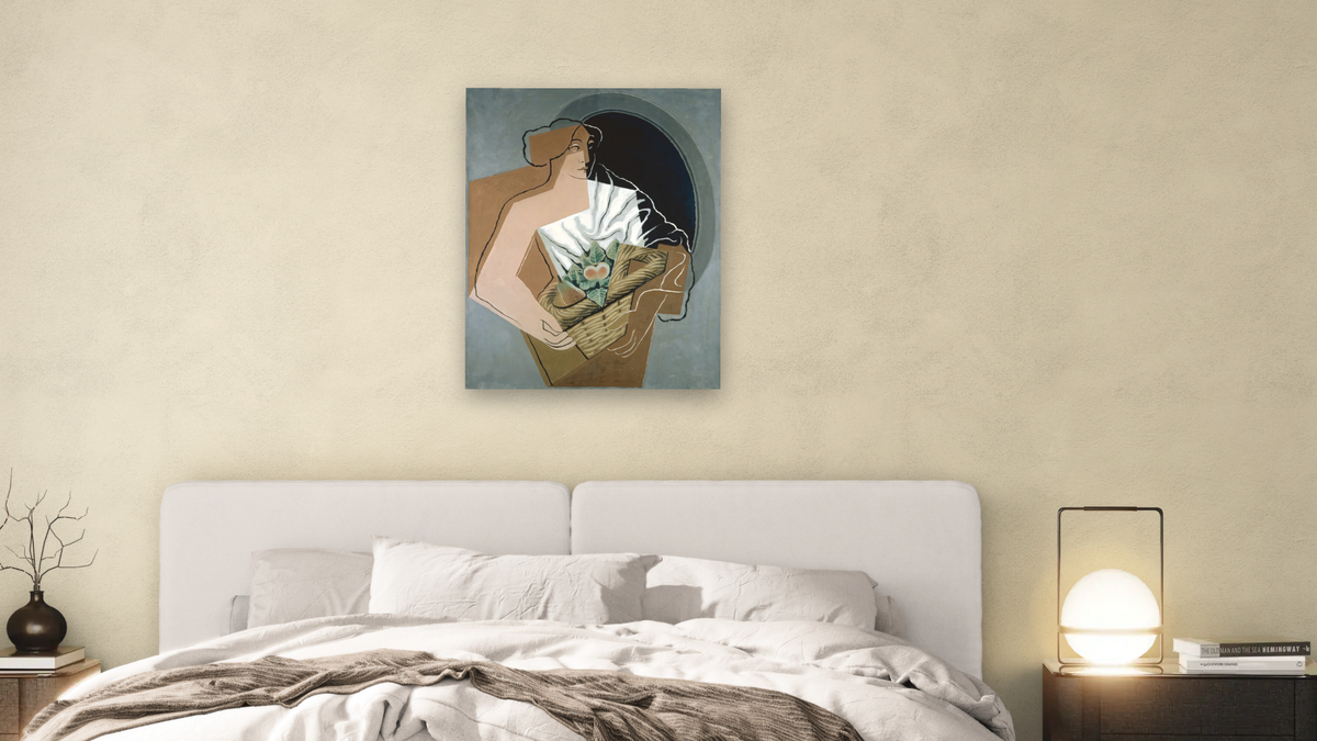 The Woman with the Basket by Juan Gris, shown at 32 × 40 in (81.3 × 101.6 cm) as gallery-wrapped canvas, bedroom