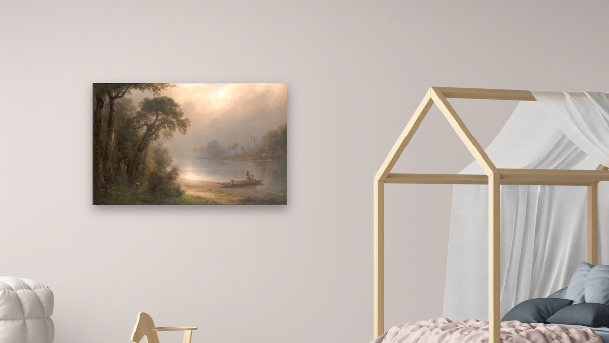 Evening in the Tropics by Frederic Edwin Church, shown at 28 × 42 in (71.1 × 106.7 cm) as gallery-wrapped canvas, bedroom