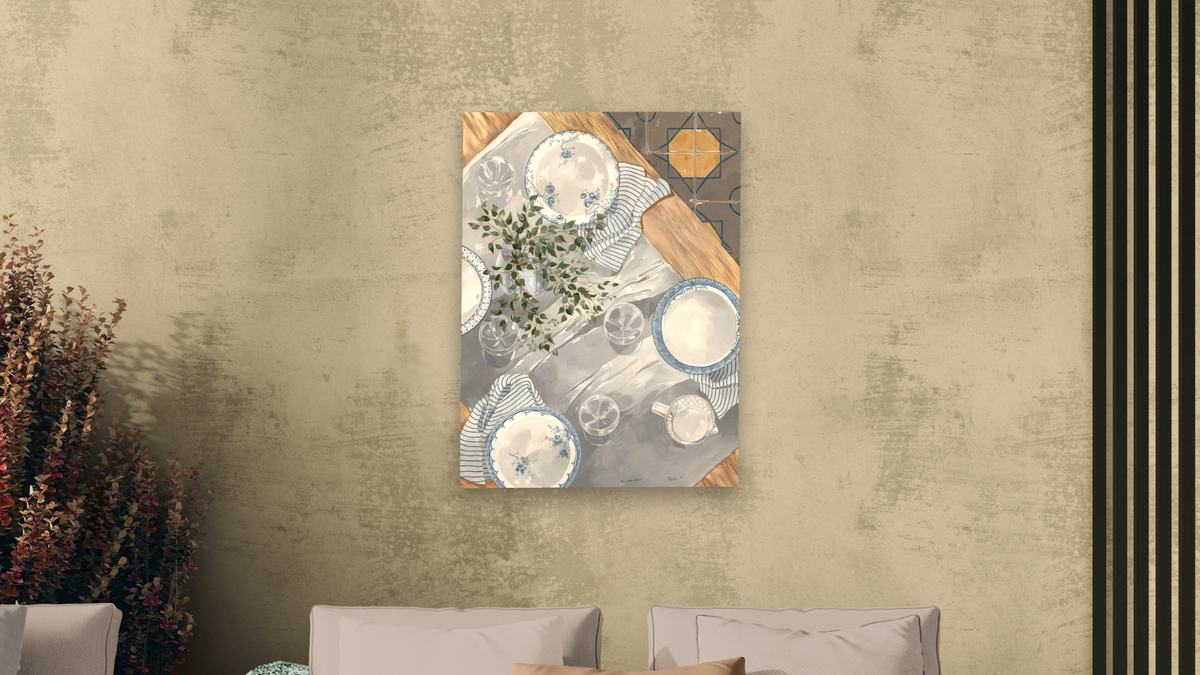 The Good Plates by Catherine Gerke, shown at 30 × 40 in (76.2 × 101.6 cm) as gallery-wrapped canvas, living