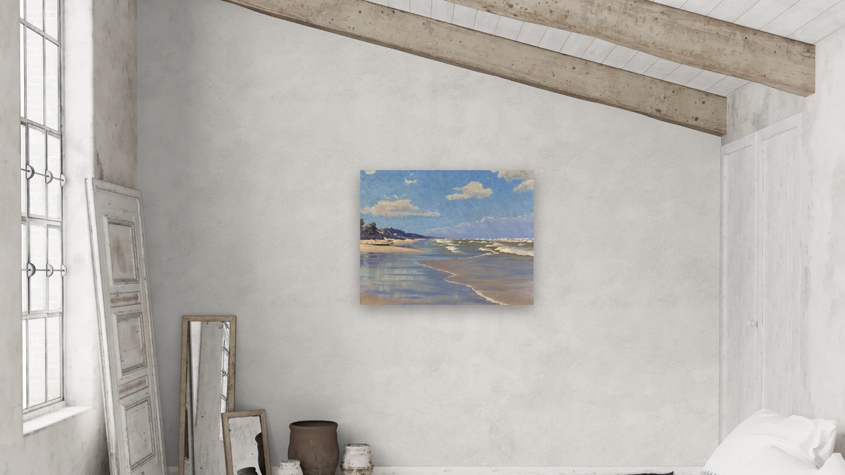 After High Winds by Frank V. Dudley, shown at 32 × 40 in (81.3 × 101.6 cm) as gallery-wrapped canvas, bedroom