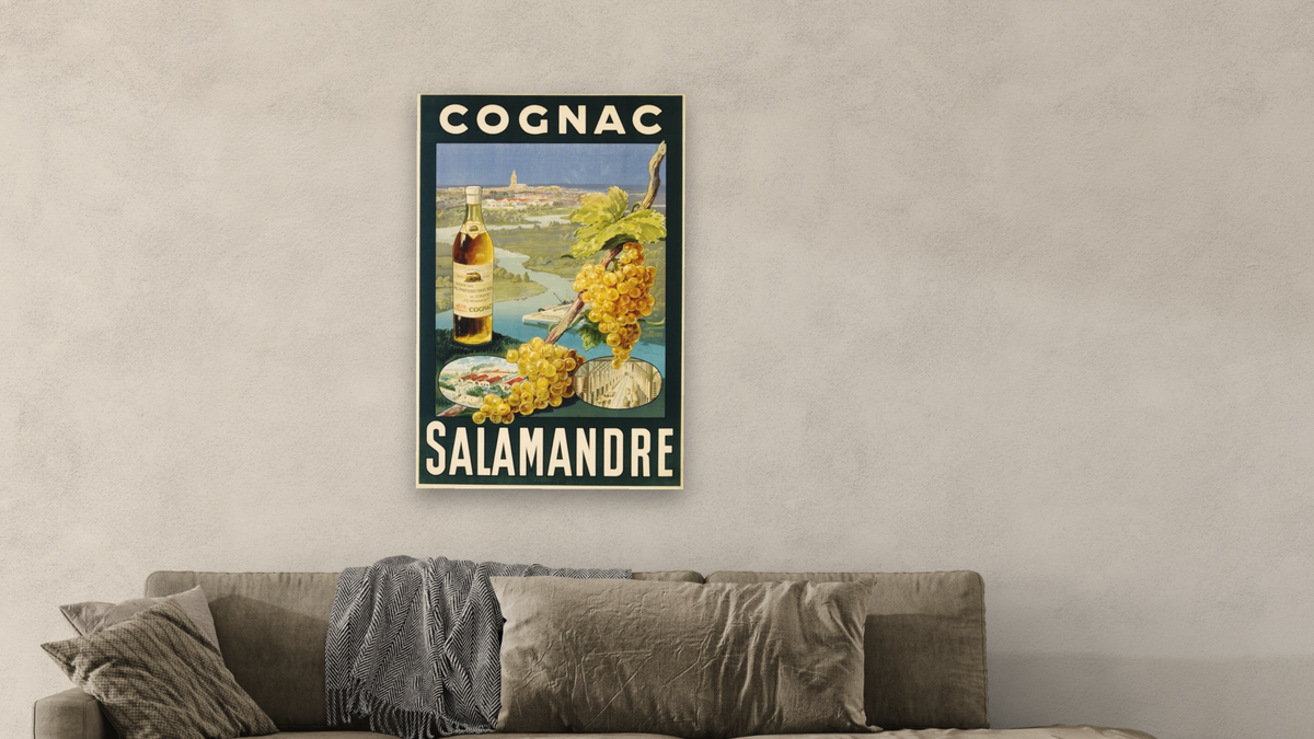 Cognac Salamandre Poster, shown at 28 × 42 in (71.1 × 106.7 cm) as gallery-wrapped canvas, living