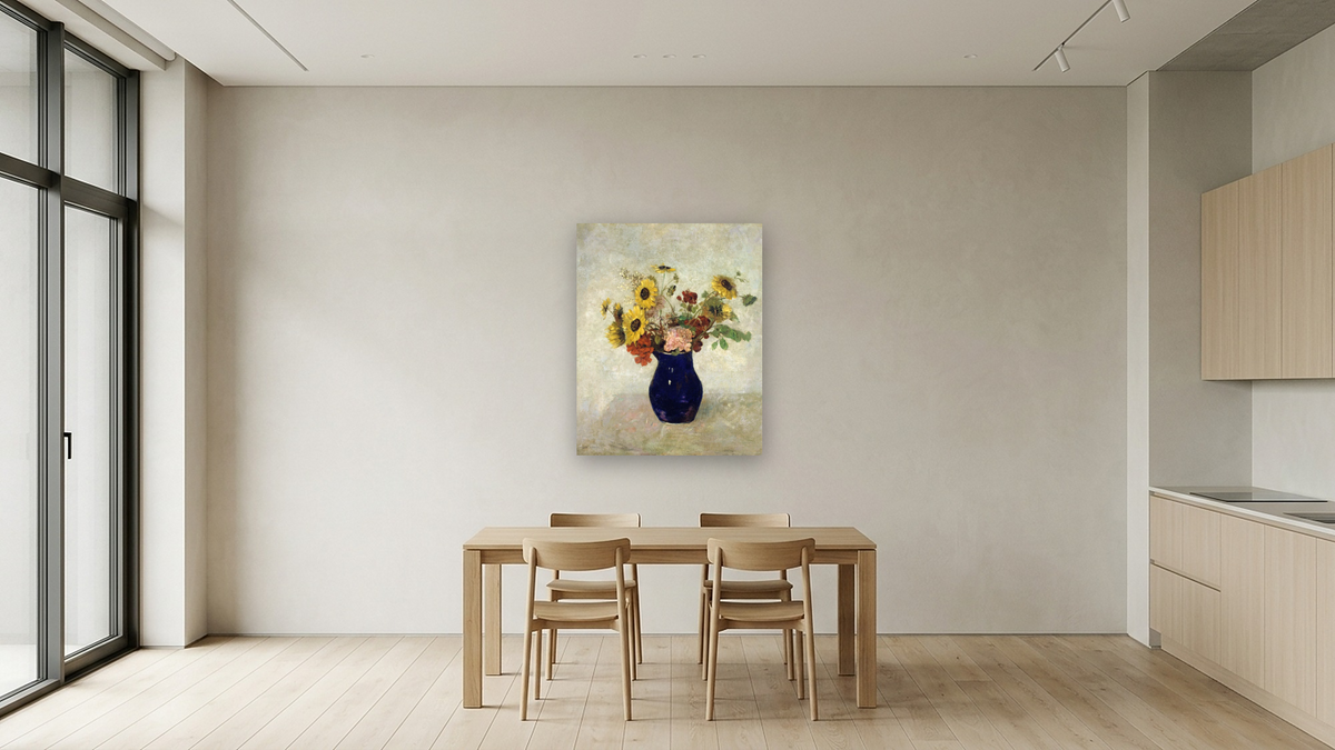 Vase De Fleurs by Odilon Redon, shown at 32 × 40 in (81.3 × 101.6 cm) as gallery-wrapped canvas, kitchen