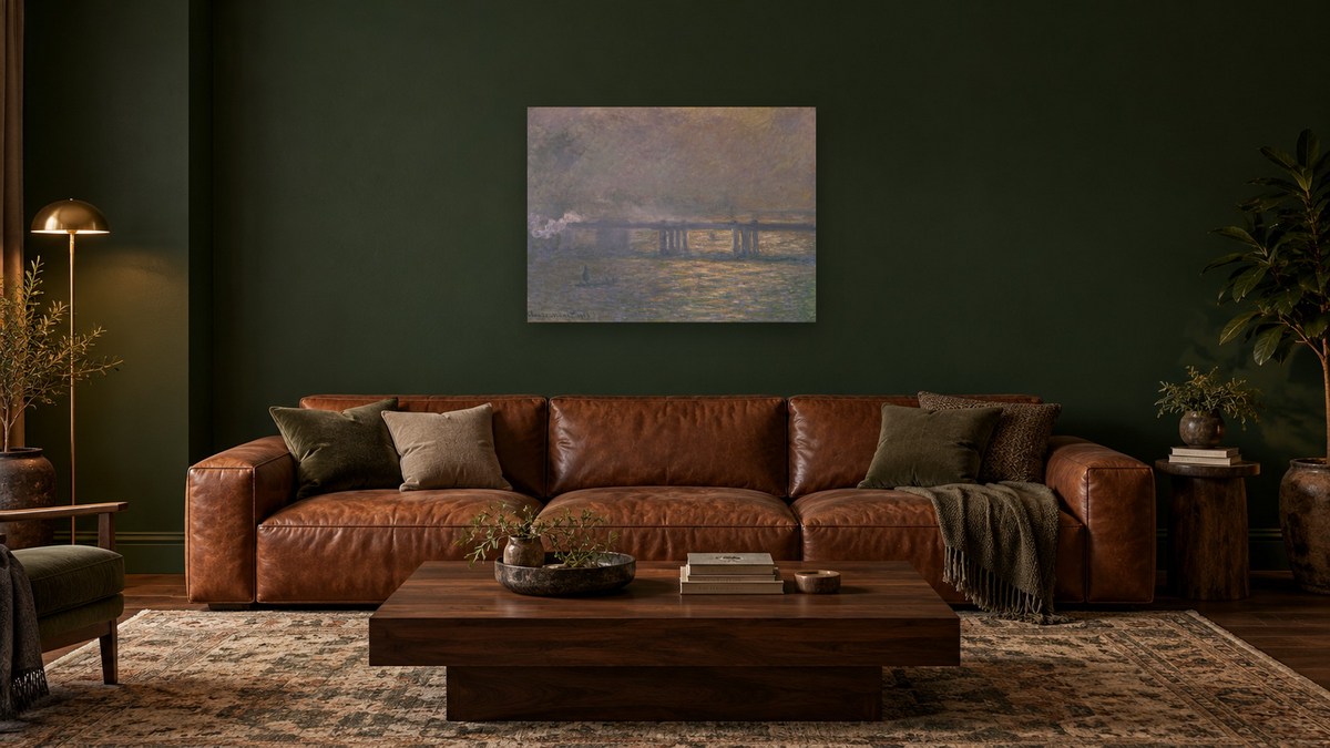 Charing Cross Bridge by Claude Monet, shown at 30 × 40 in (76.2 × 101.6 cm) as gallery-wrapped canvas, den