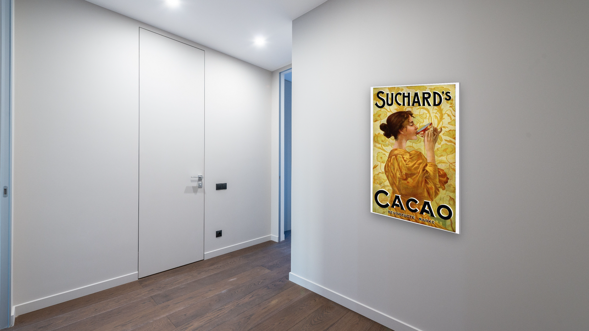 Suchard's Cacao by Unknown Artist, shown at 28 × 42 in (71.1 × 106.7 cm) as gallery-wrapped canvas, hallway