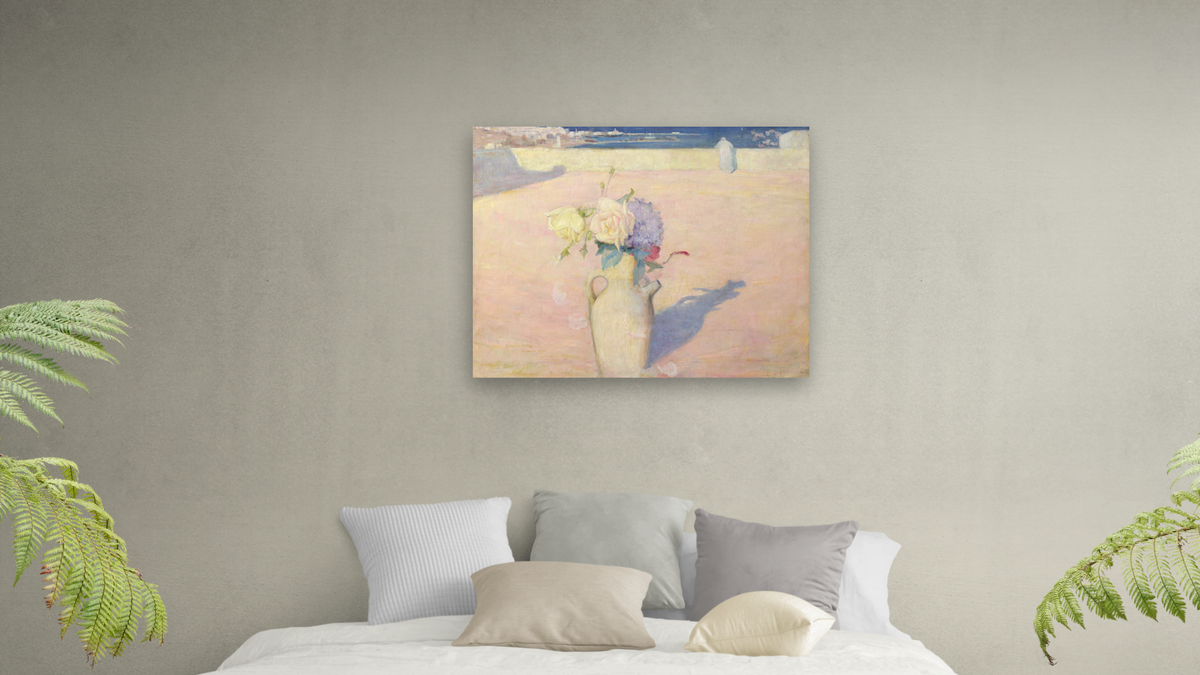 The hot sands, Mustapha, Algiers by Charles Conder, shown at 32 × 40 in (81.3 × 101.6 cm) as gallery-wrapped canvas, bedroom