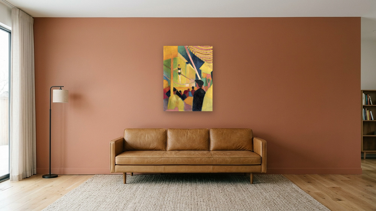 Tightrope Walker by August Macke, shown at 30 × 40 in (76.2 × 101.6 cm) as gallery-wrapped canvas, media room