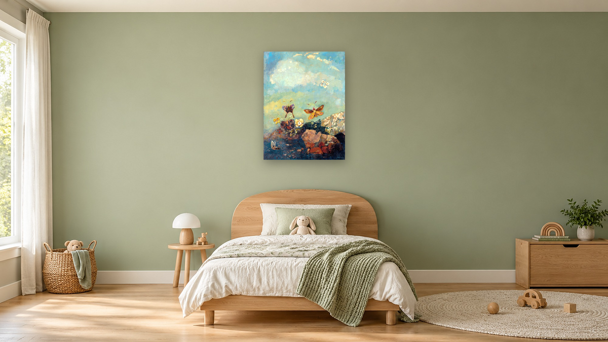 Butterflies by Odilon Redon, shown at 30 × 40 in (76.2 × 101.6 cm) as gallery-wrapped canvas, kids' room