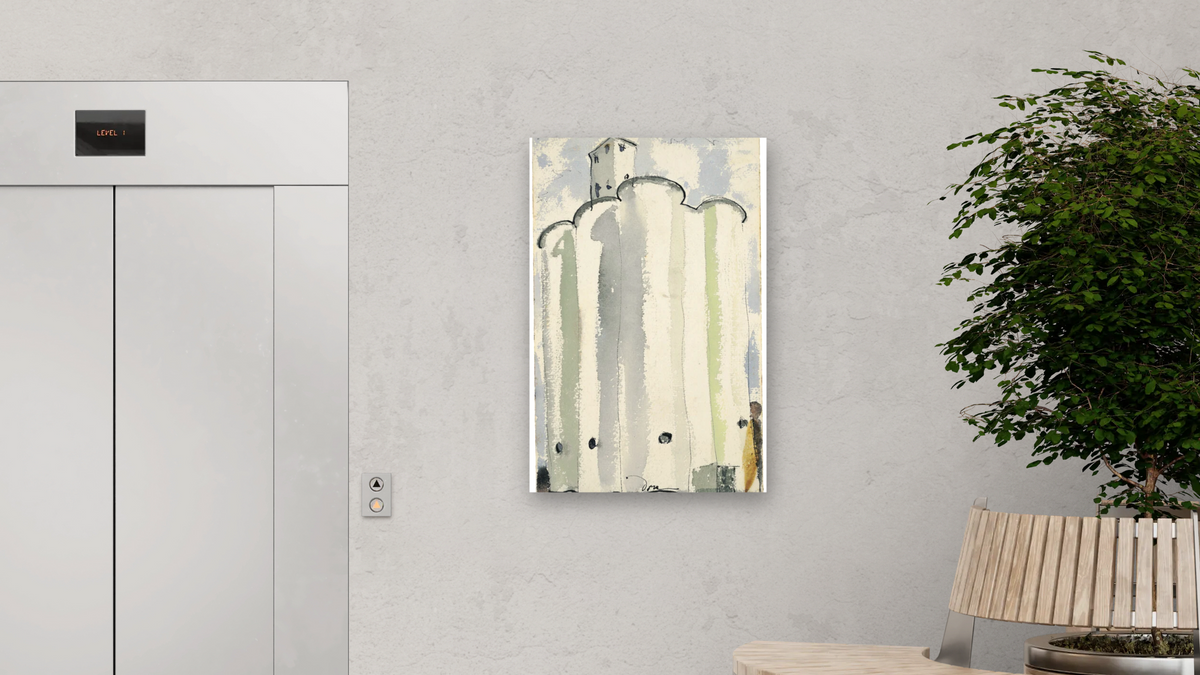 Flour Mill II by Arthur Dove, shown at 28 × 42 in (71.1 × 106.7 cm) as gallery-wrapped canvas, office