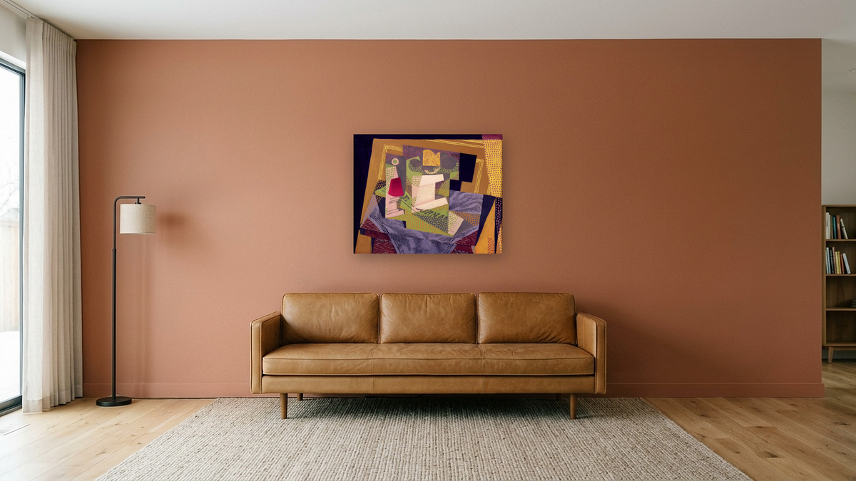 Composition on a Table by Juan Gris, shown at 32 × 40 in (81.3 × 101.6 cm) as gallery-wrapped canvas, media room