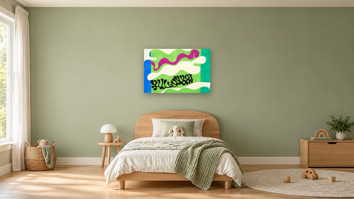 The Lagoon, plate XVIII from the illustrated book “Jazz, 1947” by Henri Matisse, shown at 28 × 42 in (71.1 × 106.7 cm) as gallery-wrapped canvas, kids' room