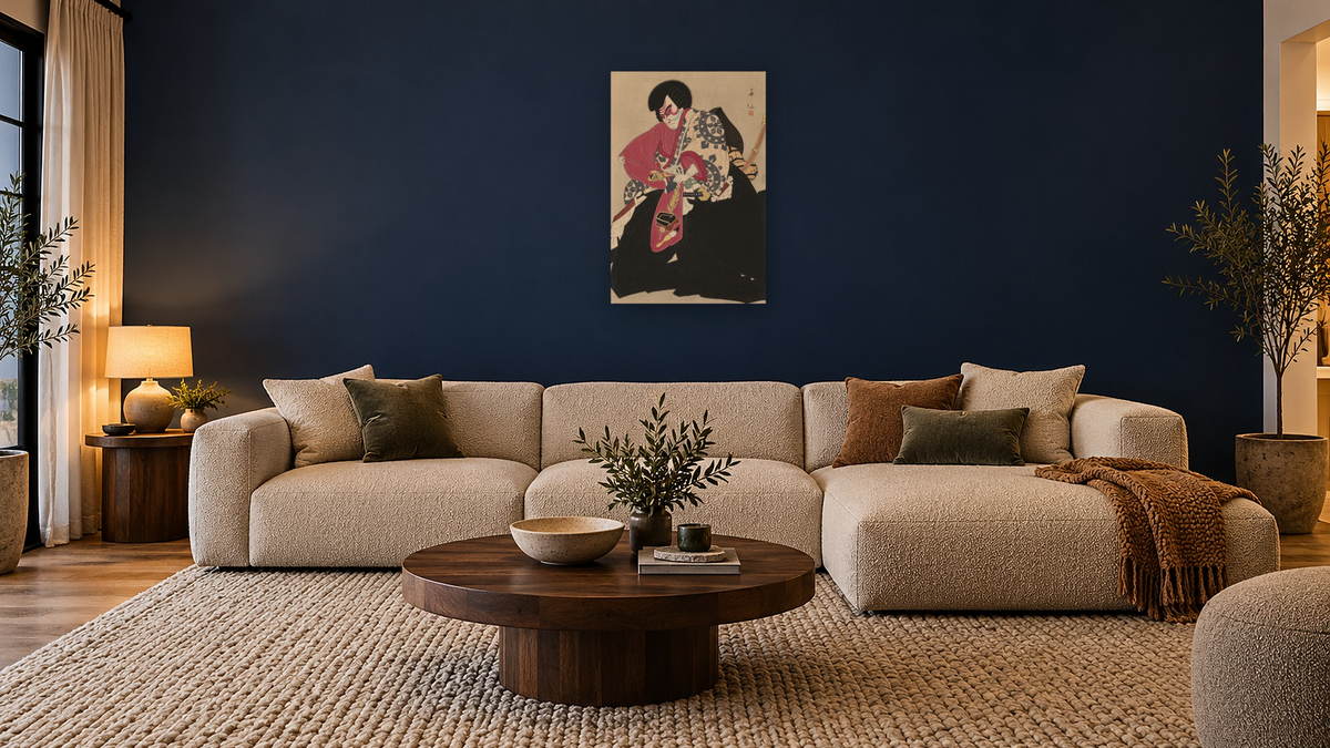 Kataoka Ichizo as Benkei by Natori Shunsen, shown at 28 × 42 in (71.1 × 106.7 cm) as gallery-wrapped canvas, media room