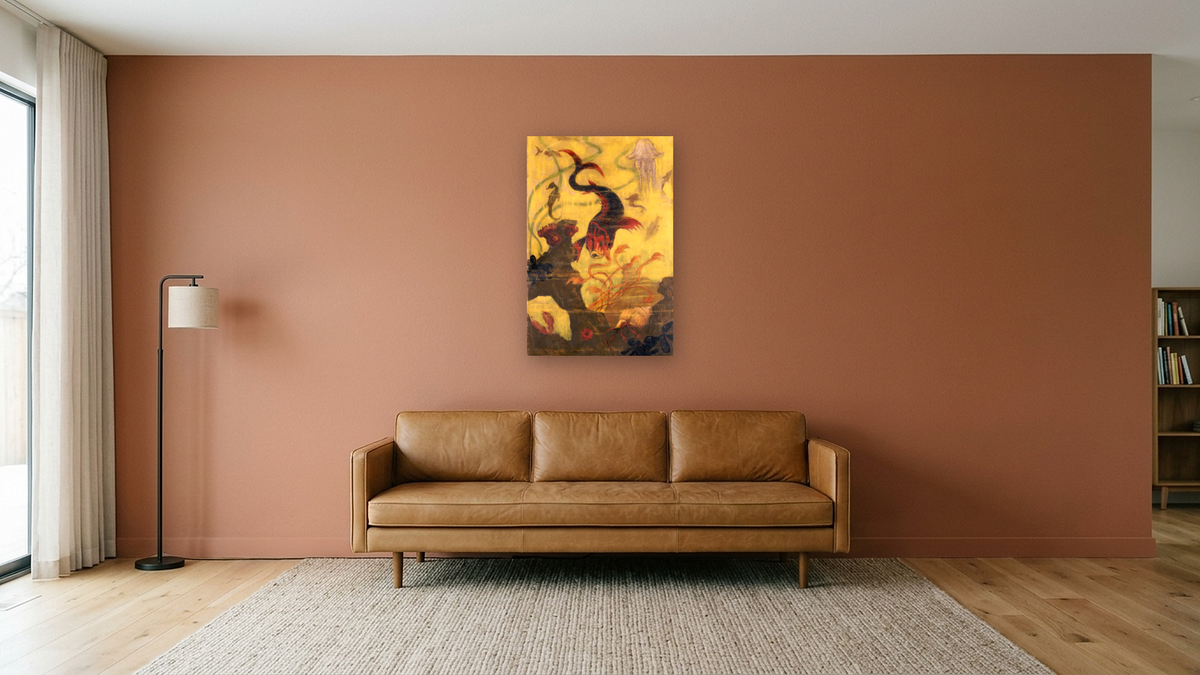 Poissons Et Crustacaes by Paul Elie Ranson, shown at 28 × 42 in (71.1 × 106.7 cm) as gallery-wrapped canvas, media room
