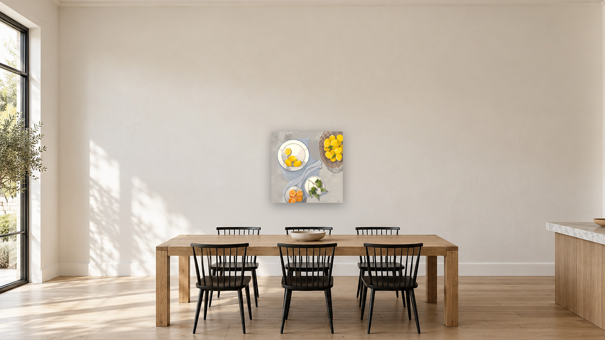 Sweeter By the Hour by Catherine Gerke, shown at 32 × 32 in (81.3 × 81.3 cm) as gallery-wrapped canvas, kitchen